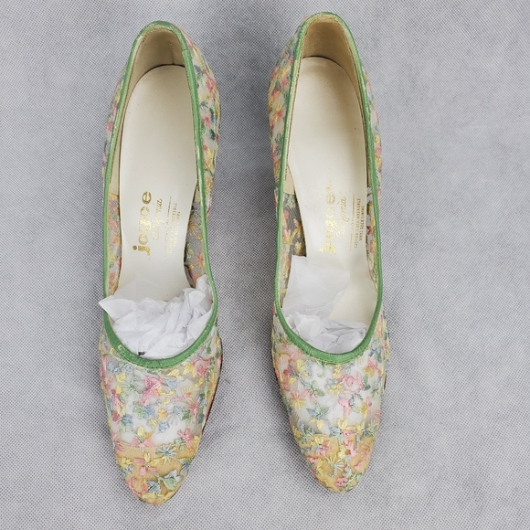 Vtg Floral Lace Joyce Heels Pastel California Sz 8 - Picture 3 of 13